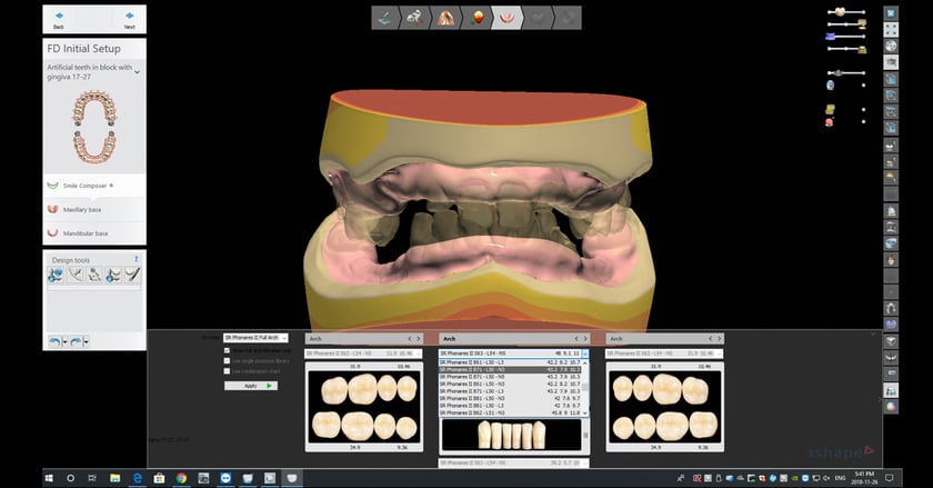 Sélection des formes de dents dans la bibliothèque de dents Digital Denture Full Arch de Digital Denture